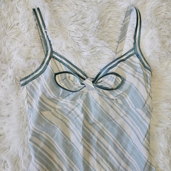 R Brand Women's‎ Baby Blue & White Stripe Linen Blend Sweetheart Dress. Size M - Picture 2 of 10